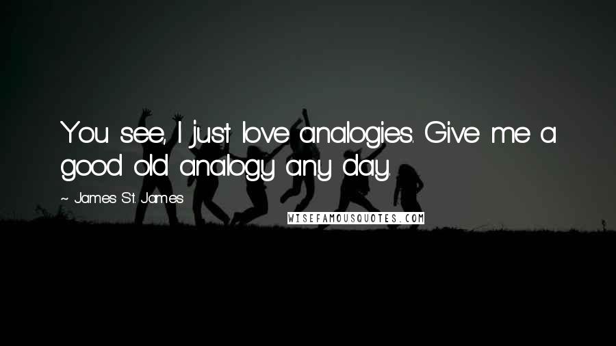 James St. James Quotes: You see, I just love analogies. Give me a good old analogy any day.