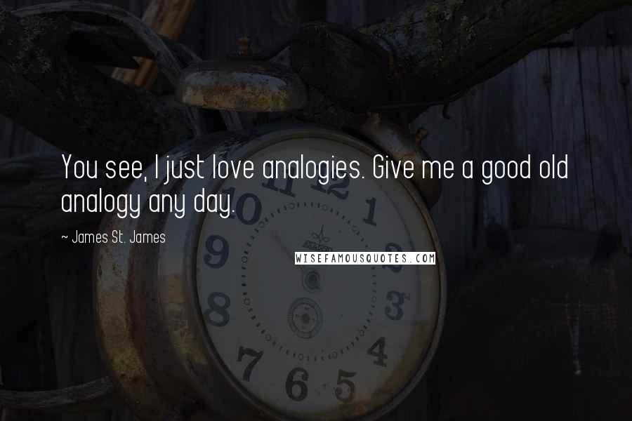 James St. James Quotes: You see, I just love analogies. Give me a good old analogy any day.