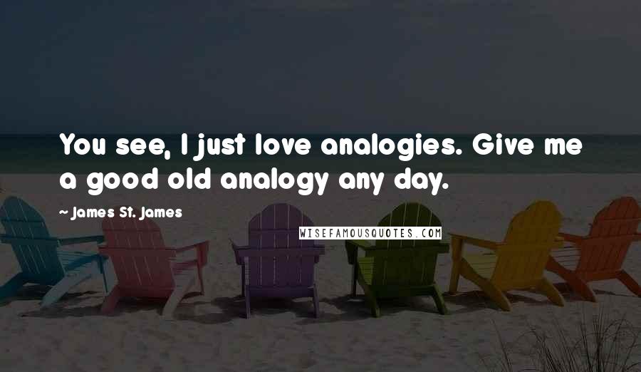 James St. James Quotes: You see, I just love analogies. Give me a good old analogy any day.