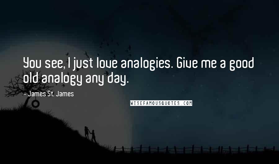 James St. James Quotes: You see, I just love analogies. Give me a good old analogy any day.