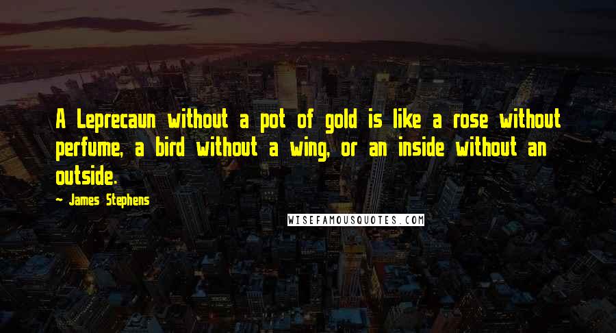James Stephens Quotes: A Leprecaun without a pot of gold is like a rose without perfume, a bird without a wing, or an inside without an outside.