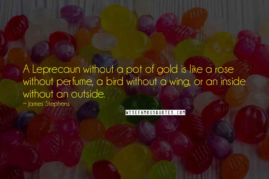 James Stephens Quotes: A Leprecaun without a pot of gold is like a rose without perfume, a bird without a wing, or an inside without an outside.