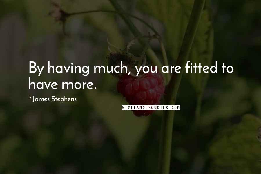 James Stephens Quotes: By having much, you are fitted to have more.