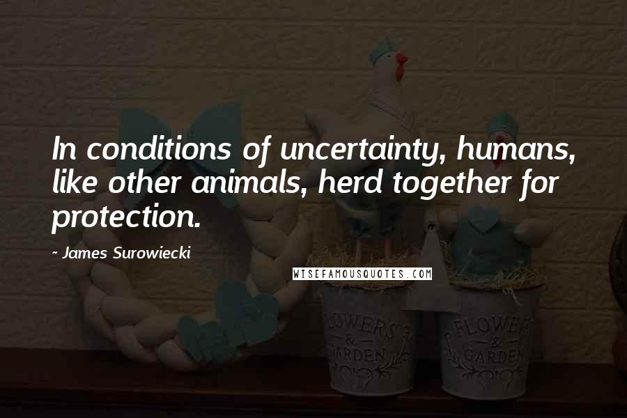 James Surowiecki Quotes: In conditions of uncertainty, humans, like other animals, herd together for protection.