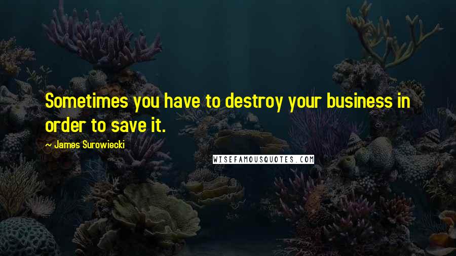 James Surowiecki Quotes: Sometimes you have to destroy your business in order to save it.