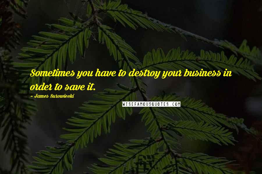 James Surowiecki Quotes: Sometimes you have to destroy your business in order to save it.