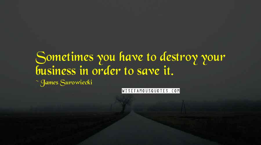 James Surowiecki Quotes: Sometimes you have to destroy your business in order to save it.