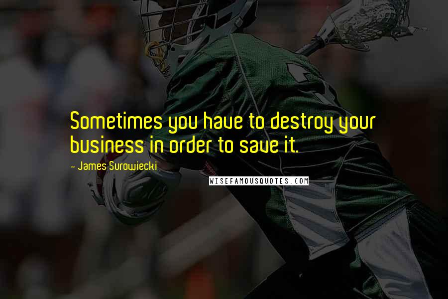 James Surowiecki Quotes: Sometimes you have to destroy your business in order to save it.