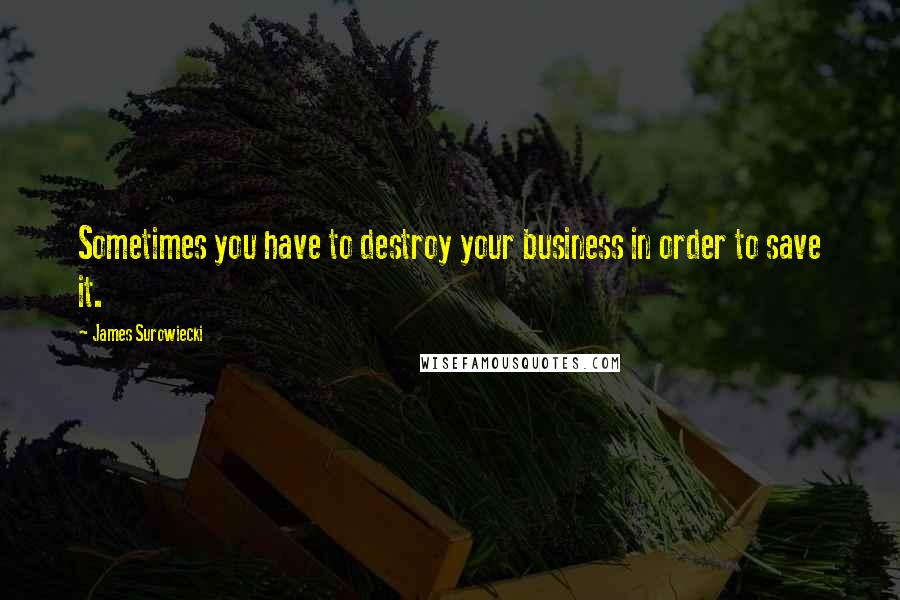 James Surowiecki Quotes: Sometimes you have to destroy your business in order to save it.