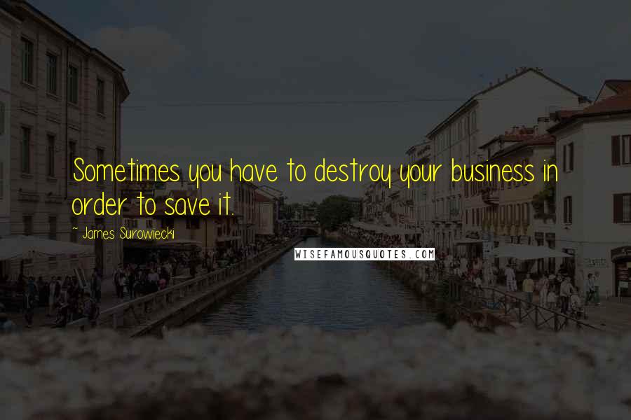 James Surowiecki Quotes: Sometimes you have to destroy your business in order to save it.