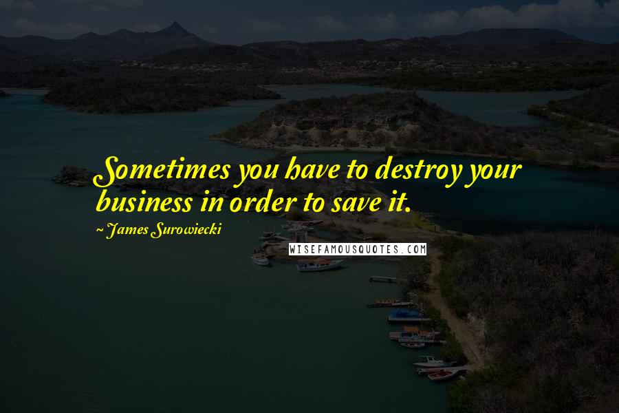 James Surowiecki Quotes: Sometimes you have to destroy your business in order to save it.