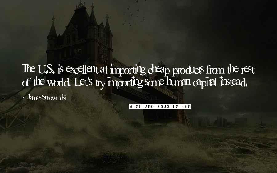 James Surowiecki Quotes: The U.S. is excellent at importing cheap products from the rest of the world. Let's try importing some human capital instead.