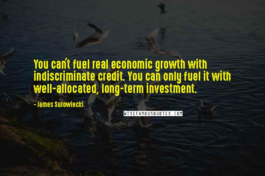 James Surowiecki Quotes: You can't fuel real economic growth with indiscriminate credit. You can only fuel it with well-allocated, long-term investment.
