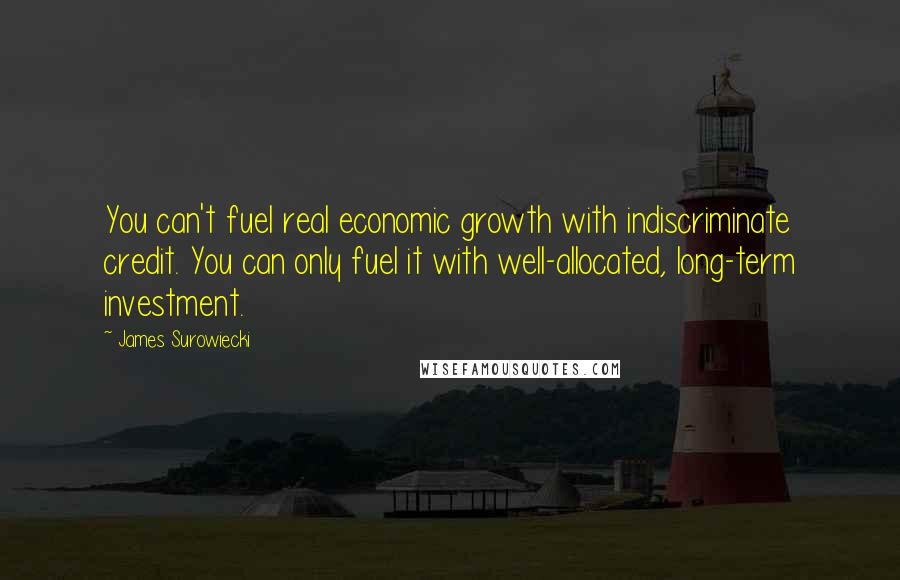 James Surowiecki Quotes: You can't fuel real economic growth with indiscriminate credit. You can only fuel it with well-allocated, long-term investment.