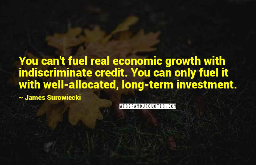 James Surowiecki Quotes: You can't fuel real economic growth with indiscriminate credit. You can only fuel it with well-allocated, long-term investment.