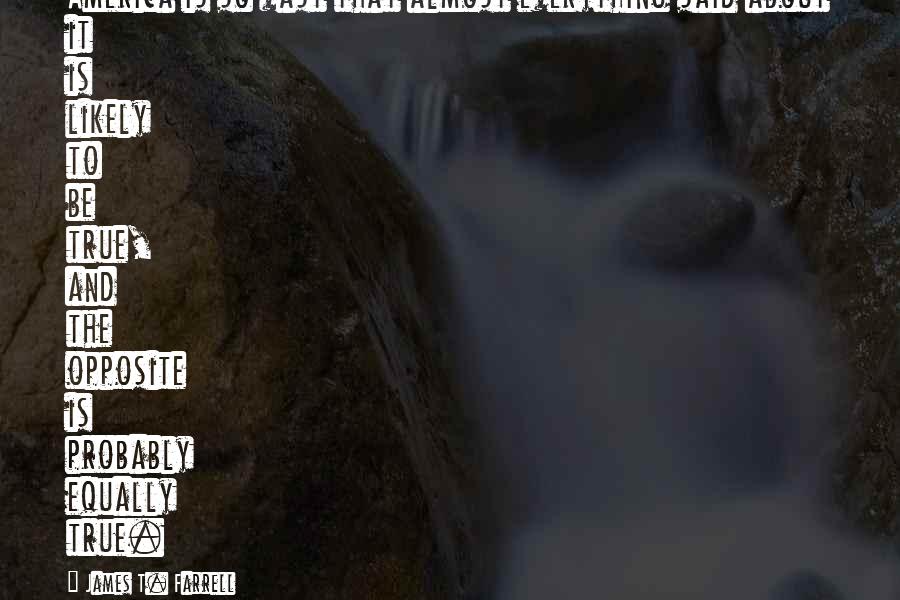 James T. Farrell Quotes: America is so vast that almost everything said about it is likely to be true, and the opposite is probably equally true.