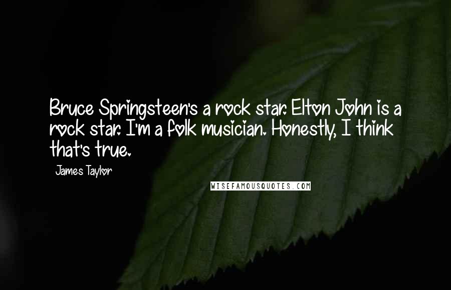 James Taylor Quotes: Bruce Springsteen's a rock star. Elton John is a rock star. I'm a folk musician. Honestly, I think that's true.