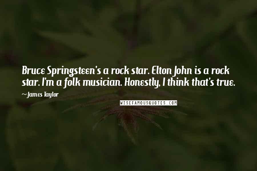 James Taylor Quotes: Bruce Springsteen's a rock star. Elton John is a rock star. I'm a folk musician. Honestly, I think that's true.