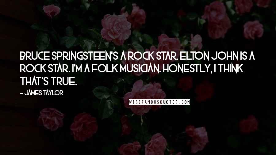 James Taylor Quotes: Bruce Springsteen's a rock star. Elton John is a rock star. I'm a folk musician. Honestly, I think that's true.