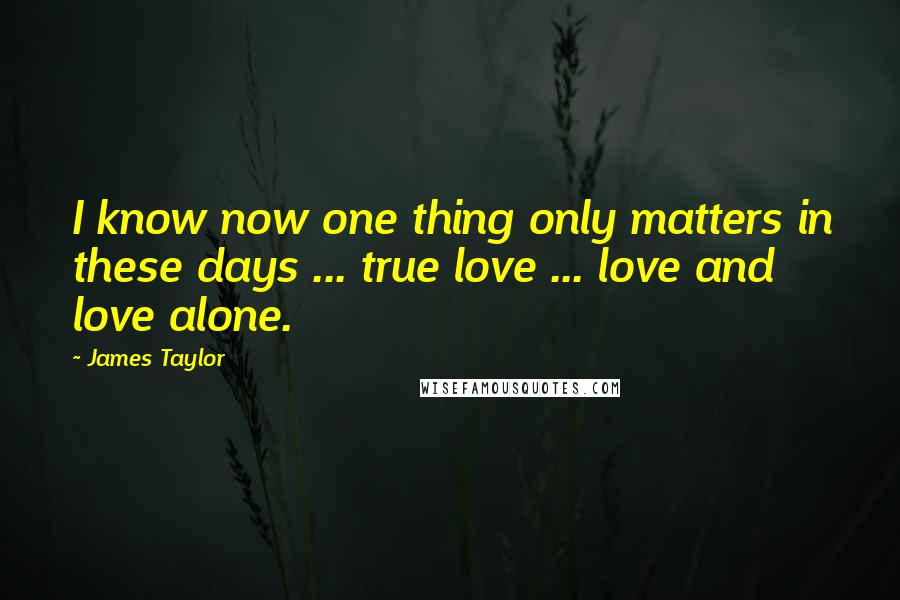 James Taylor Quotes: I know now one thing only matters in these days ... true love ... love and love alone.