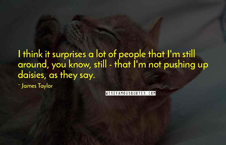 James Taylor Quotes: I think it surprises a lot of people that I'm still around, you know, still - that I'm not pushing up daisies, as they say.