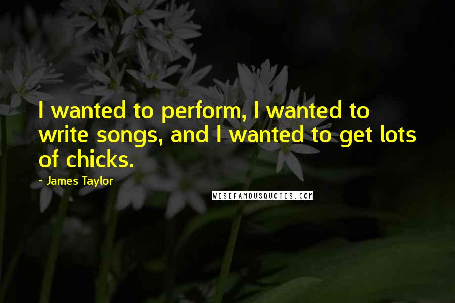 James Taylor Quotes: I wanted to perform, I wanted to write songs, and I wanted to get lots of chicks.