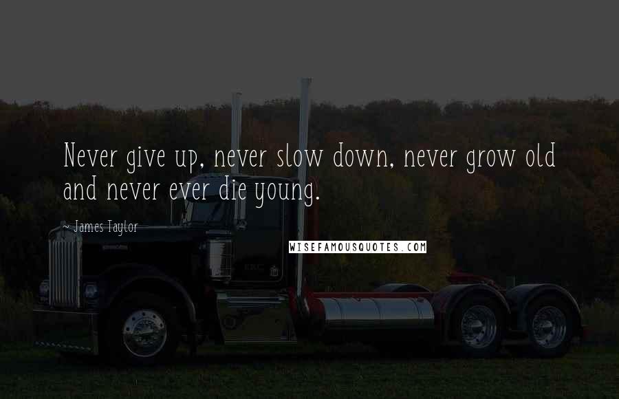 James Taylor Quotes: Never give up, never slow down, never grow old and never ever die young.