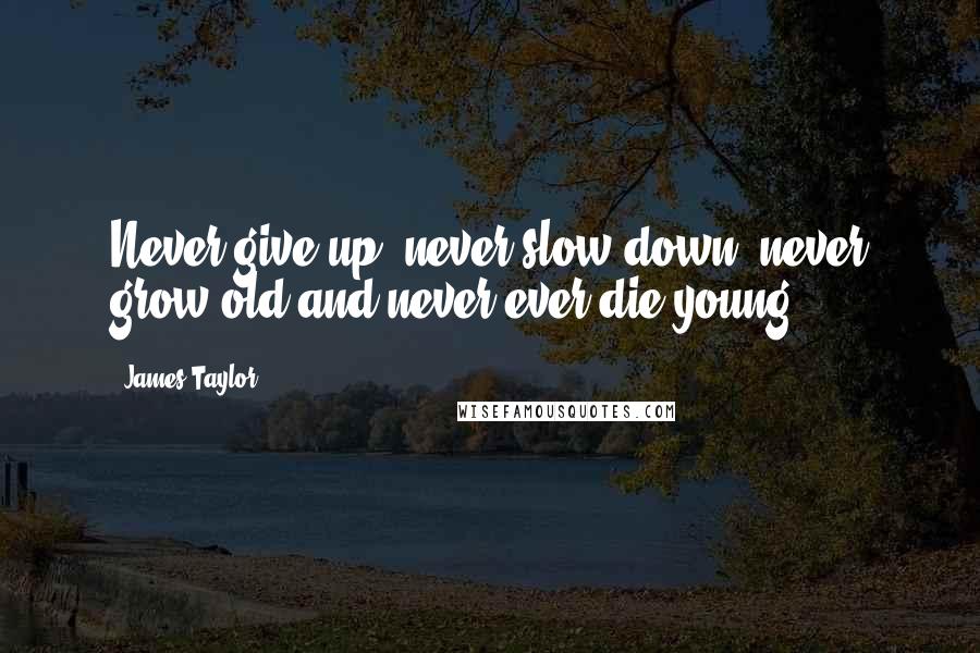 James Taylor Quotes: Never give up, never slow down, never grow old and never ever die young.