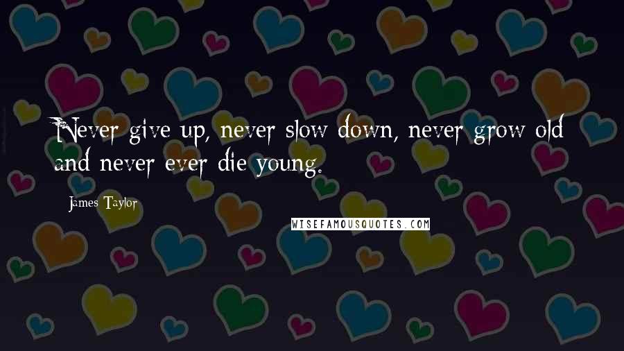 James Taylor Quotes: Never give up, never slow down, never grow old and never ever die young.