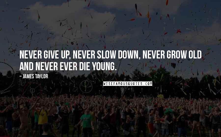 James Taylor Quotes: Never give up, never slow down, never grow old and never ever die young.