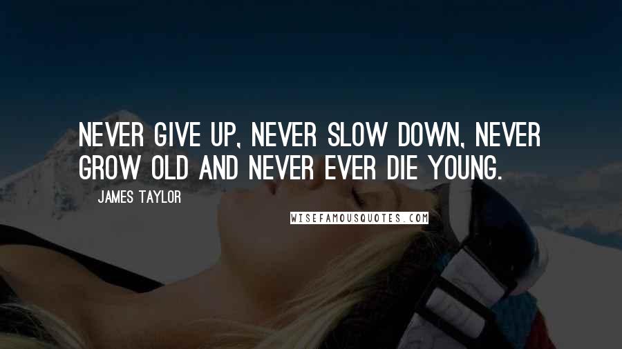 James Taylor Quotes: Never give up, never slow down, never grow old and never ever die young.