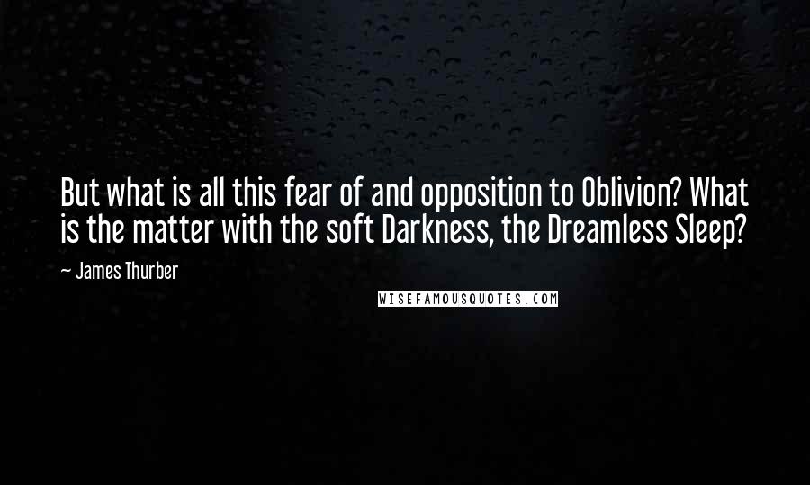 James Thurber Quotes: But what is all this fear of and opposition to Oblivion? What is the matter with the soft Darkness, the Dreamless Sleep?