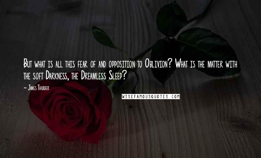 James Thurber Quotes: But what is all this fear of and opposition to Oblivion? What is the matter with the soft Darkness, the Dreamless Sleep?