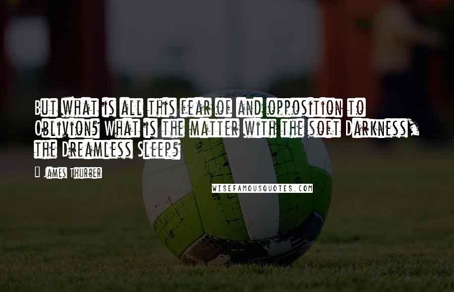 James Thurber Quotes: But what is all this fear of and opposition to Oblivion? What is the matter with the soft Darkness, the Dreamless Sleep?