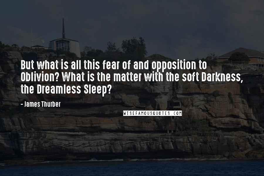 James Thurber Quotes: But what is all this fear of and opposition to Oblivion? What is the matter with the soft Darkness, the Dreamless Sleep?