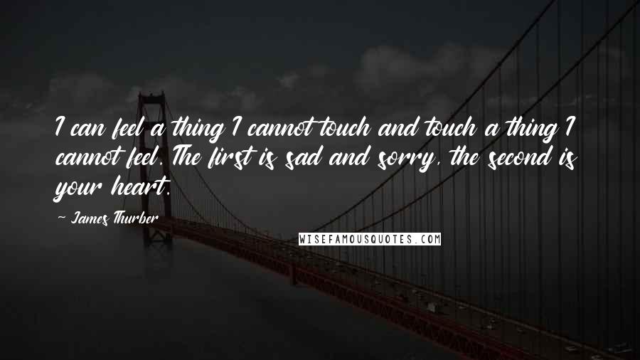 James Thurber Quotes: I can feel a thing I cannot touch and touch a thing I cannot feel. The first is sad and sorry, the second is your heart.