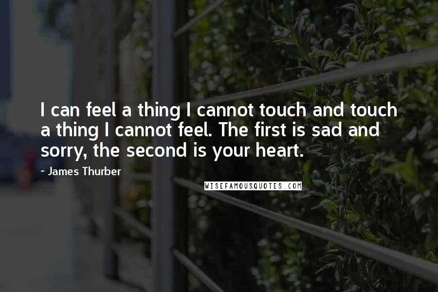 James Thurber Quotes: I can feel a thing I cannot touch and touch a thing I cannot feel. The first is sad and sorry, the second is your heart.