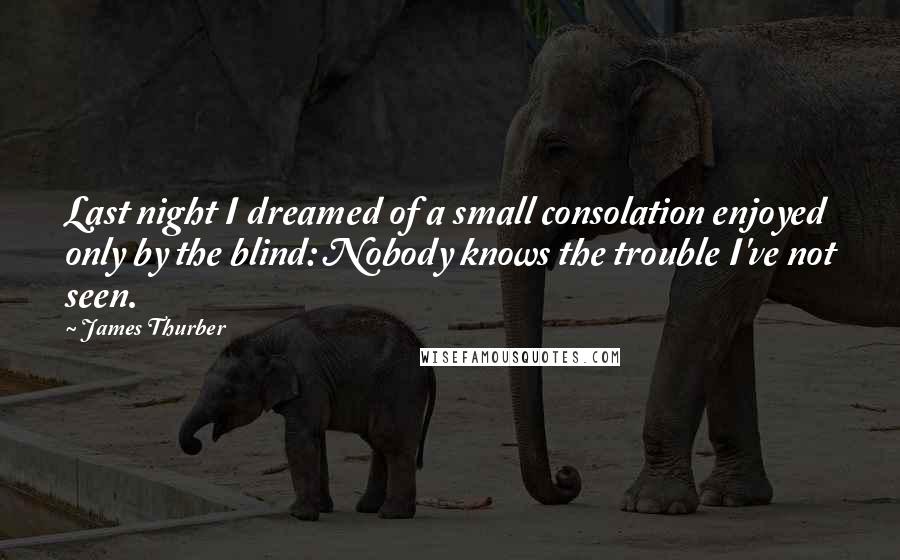 James Thurber Quotes: Last night I dreamed of a small consolation enjoyed only by the blind: Nobody knows the trouble I've not seen.