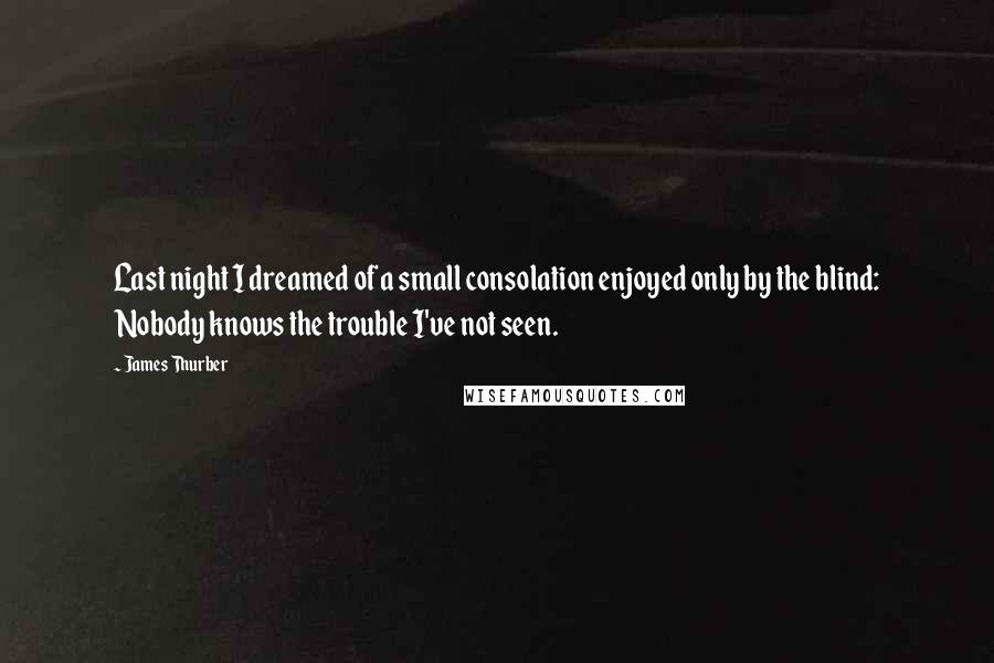 James Thurber Quotes: Last night I dreamed of a small consolation enjoyed only by the blind: Nobody knows the trouble I've not seen.