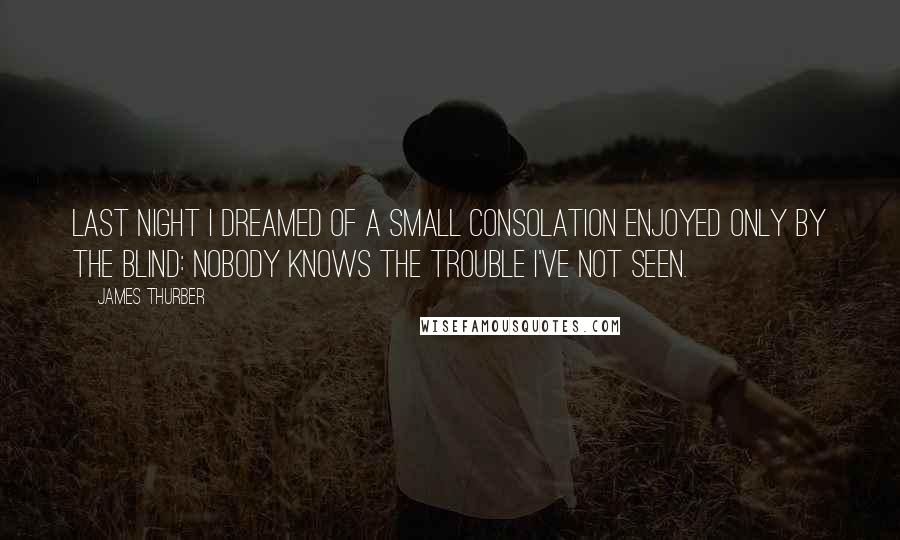 James Thurber Quotes: Last night I dreamed of a small consolation enjoyed only by the blind: Nobody knows the trouble I've not seen.