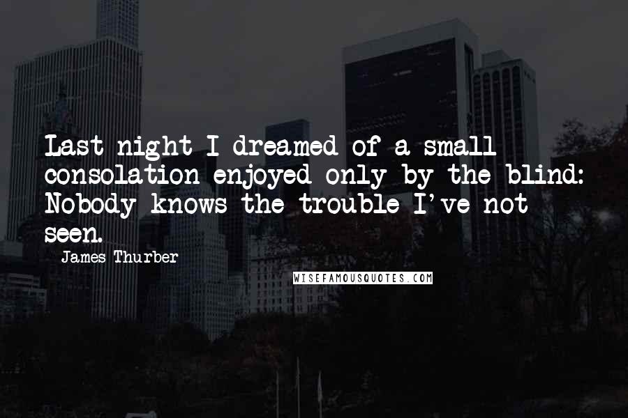 James Thurber Quotes: Last night I dreamed of a small consolation enjoyed only by the blind: Nobody knows the trouble I've not seen.