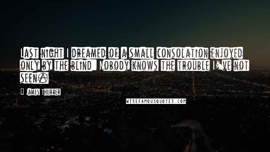 James Thurber Quotes: Last night I dreamed of a small consolation enjoyed only by the blind: Nobody knows the trouble I've not seen.