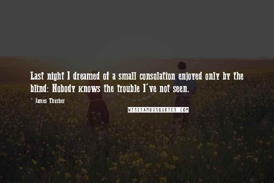 James Thurber Quotes: Last night I dreamed of a small consolation enjoyed only by the blind: Nobody knows the trouble I've not seen.