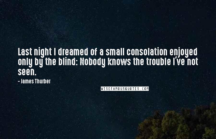 James Thurber Quotes: Last night I dreamed of a small consolation enjoyed only by the blind: Nobody knows the trouble I've not seen.