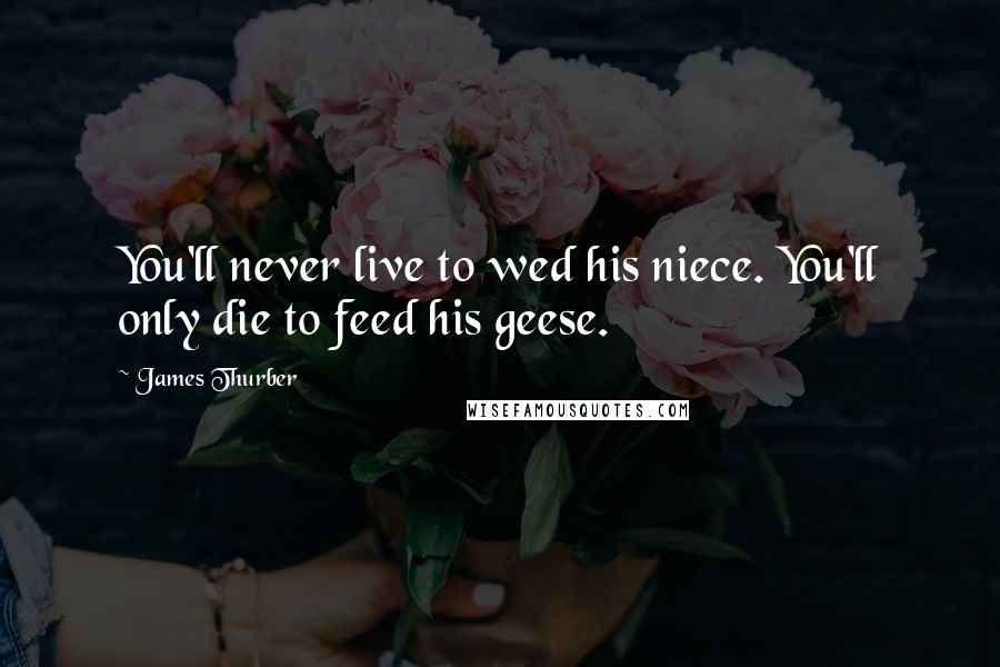 James Thurber Quotes: You'll never live to wed his niece. You'll only die to feed his geese.