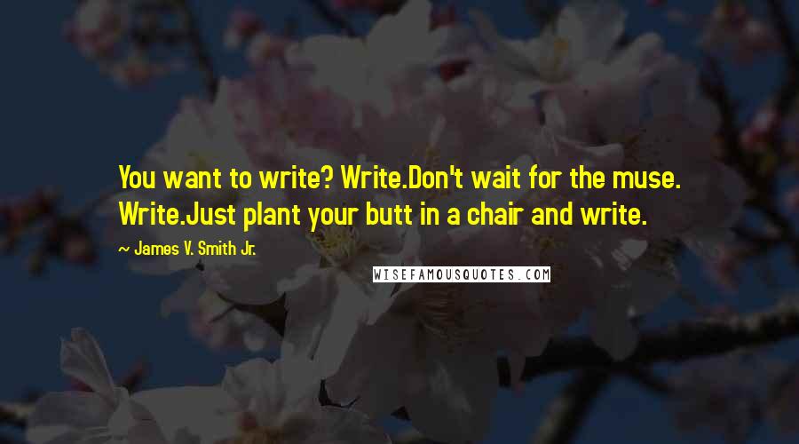 James V. Smith Jr. Quotes: You want to write? Write.Don't wait for the muse. Write.Just plant your butt in a chair and write.