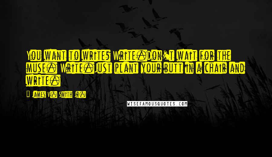 James V. Smith Jr. Quotes: You want to write? Write.Don't wait for the muse. Write.Just plant your butt in a chair and write.