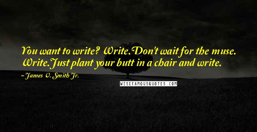 James V. Smith Jr. Quotes: You want to write? Write.Don't wait for the muse. Write.Just plant your butt in a chair and write.