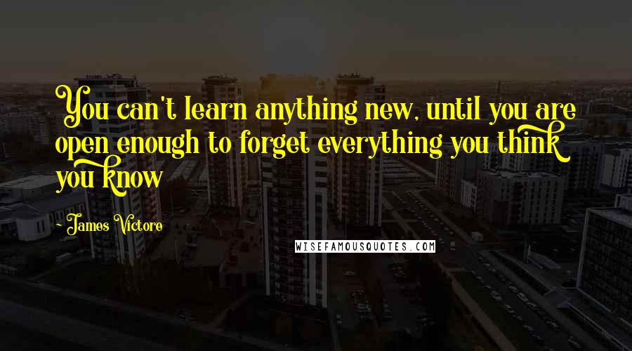 James Victore Quotes: You can't learn anything new, until you are open enough to forget everything you think you know