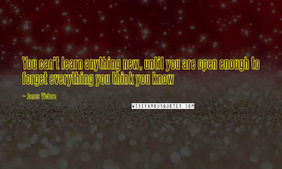 James Victore Quotes: You can't learn anything new, until you are open enough to forget everything you think you know